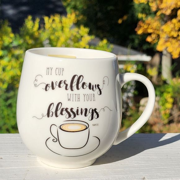 Set of 2 Ceramic Coffee Mug‎ Double Sided My Cup Overflows With Your Blessings - Picture 11 of 14